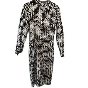 Say What? Black and White Patterned Long Sleeve Dress